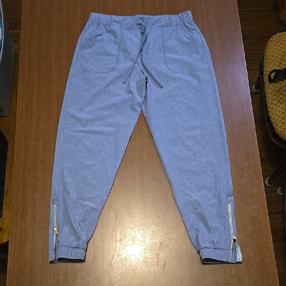 Albion Blue Track Pants with Elastic Waistband and Cuffed Ankles